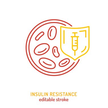 İnsülin direnci ikonu. Taslak sembol, çizgi işareti. Glikoz metabolizması piktogram bozukluğu. Kan şekeri düzenlemeleri için sağlık uyarısı. Düzenlenebilir felç. Beyaz arkaplanda izole edilmiş vektör illüstrasyonu