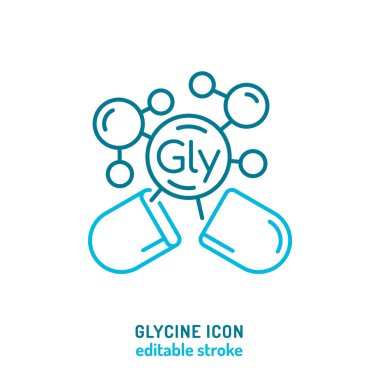 Glicine ikonu. Minimalist piktogram, protein sentezi ve kas metabolizmasında kullanılan temel amino asitle imzala. İlaveler, sağlık ürünleri ve klinik etiketleme için ideal. Vektör illüstrasyonu