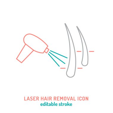 Lazer tüy temizleme ikonu. Hijyen, cilt bakımı, güzellik tedavisi için düzenlenebilir felç vektör çizimi. Modern depilasyon piktogramı. Kozmetik prosedür, tıbbi başvuru imzası.