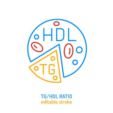 Lipid profili TH 'den HDL simgesine, pictogram. Taslak vektör çizimi. Kardiyovasküler risk değerlendirmesi için kolesterol bileşenleri, kalp sağlığı izleme, vücut metabolizması. Düzenlenebilir vuruş tasarımı