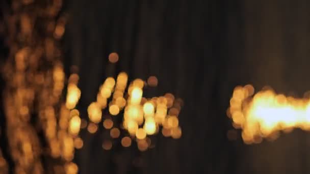 Golden Bokeh Reflections Shimmer Surface Water Sunset Creating Abstract Pattern — Stock Video