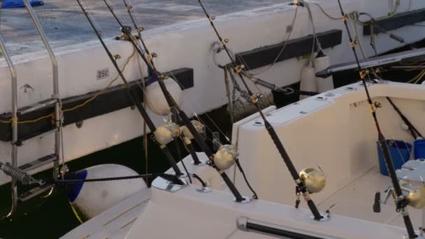 Fishing Rods Boat Poised Thrill Deep Sea Fishing Sunrise — Stok video
