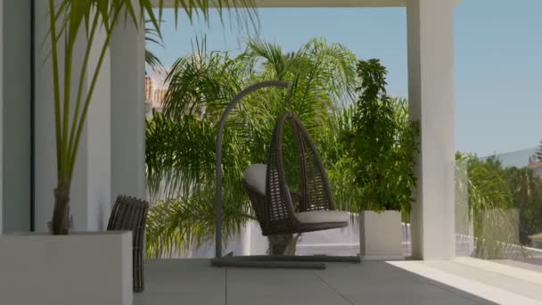 Patio Moderne Avec Une Chaise Oscillante Entourée Plantes Vertes Vibrantes — Video