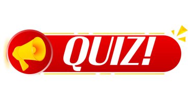 Beyaz arkaplan üzerine sınavı olan bir megafon. Megafon bayrağı. Web tasarımı. Vektör stok illüstrasyonu