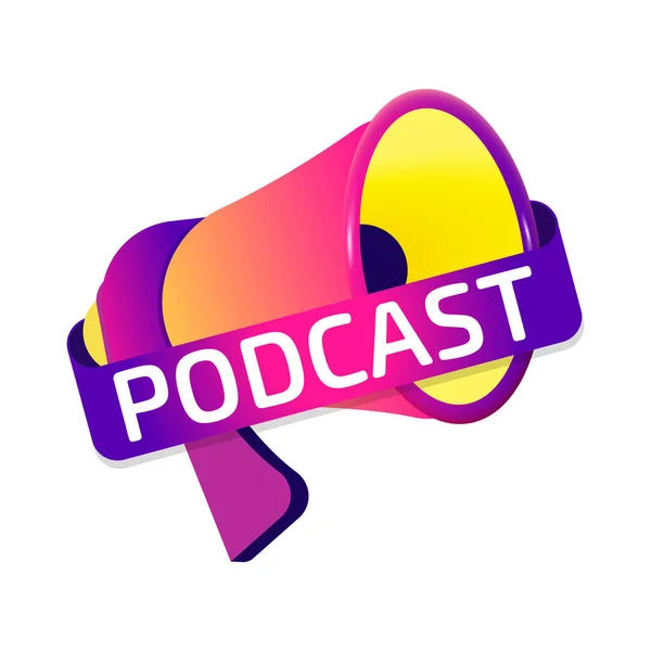 Ετικέτα Πανό Podcast Εικονίδιο Σήμα Μεγάφωνο Επίπεδη Σχεδίαση Εικονογράφηση Διανύσματος — Διανυσματικό Αρχείο