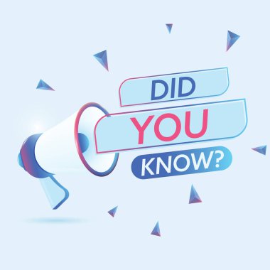 3D gerçekçi megafon vektör illüstrasyonlu metni biliyor muydun? Banner sosyal medyada, eğitim kursunda, pazarlama teknolojisi posterinde webinar haberlerini duyuracak. Vektör deposu