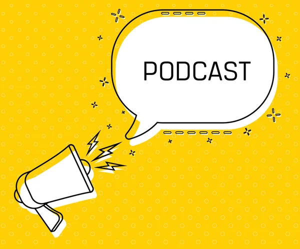 Podcast Megaphone和五颜六色的黄色语音泡沫与引文 博客管理 博客和网站写作 社交网络 横幅的概念海报 平面设计 — 图库矢量图片