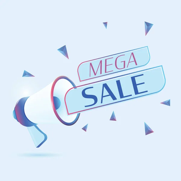 Mega Försäljning Text Med Realistisk Megafon Vektor Illustration Banner Mall — Stock vektor