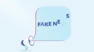 Sahte haber baloncuklu üç boyutlu gerçekçi megafon. Hoparlör. İş, pazarlama ve reklam afişi. 4K video hareketi canlandırması