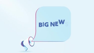 Büyük haber baloncuklu üç boyutlu gerçekçi megafon. Hoparlör. İş, pazarlama ve reklam afişi. 4K video hareketi canlandırması