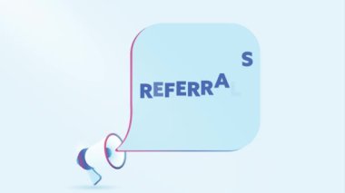 Referans baloncuklu 3D gerçekçi megafon. Hoparlör. İş, pazarlama ve reklam afişi. 4K video hareketi canlandırması