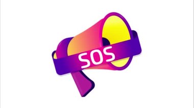 Afiş, etiket, megafonlu rozet ikonu. Düz dizayn. 4K video hareketi canlandırması