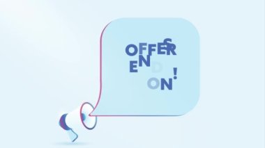 Teklifi olan 3D gerçekçi megafon yakında bitecek, konuşma balonu. Hoparlör. İş, pazarlama ve reklam afişi. 4K video hareketi canlandırması