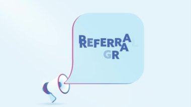 3D gerçekçi megafon, yönlendirme programı, konuşma balonu. Hoparlör. İş, pazarlama ve reklam afişi. 4K video hareketi canlandırması