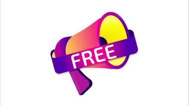 Beleş afiş, etiket, megafonlu rozet ikonu. Düz dizayn. 4K video hareketi canlandırması