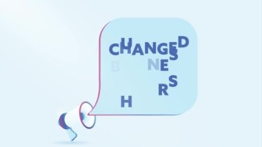 Mesai saatleri değişen üç boyutlu gerçekçi megafon, konuşma balonu. Hoparlör. İş, pazarlama ve reklam afişi. 4K video hareketi canlandırması