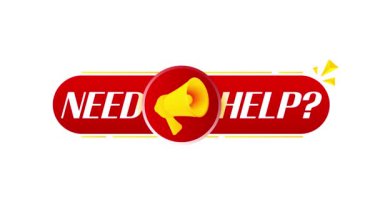 Beyaz arka planda yardıma ihtiyacı olan bir megafon. Web tasarımı. 4K video hareketi canlandırması