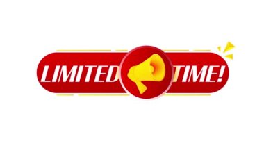 Beyaz arka planda sınırlı zaman pankartı olan megafon. Web tasarımı. 4K video hareketi canlandırması