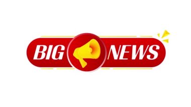Beyaz arka planda büyük haber afişi olan bir megafon. Web tasarımı. 4K video hareketi canlandırması