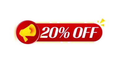 Beyaz arka planda% 20 indirimli megafon. Web tasarımı. 4K video hareketi canlandırması