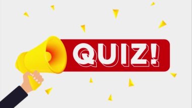 Elinde megafon ve yazı tahtasının yanında kelime sınavı tutan bir adam. 4K video hareketi canlandırması