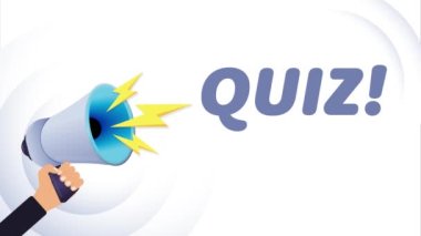 El ele tutuşan megafon. Sınav, gerçekçi 3D megafon, yıldırımlı hoparlör. Sembol sözcüsü, sosyal medya, reklam ve tanıtım. 4K video hareketi canlandırması