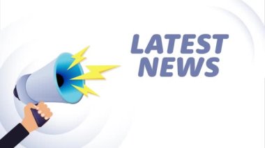 El ele tutuşan megafon. Son haberler, gerçekçi 3D megafon, yıldırımlı hoparlör. Sembol sözcüsü, sosyal medya, reklam ve tanıtım. 4K video hareketi canlandırması