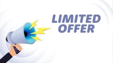 El ele tutuşan megafon. Sınırlı teklif, gerçekçi 3D megafon, yıldırımlı hoparlör. Sembol sözcüsü, sosyal medya, reklam ve tanıtım. 4K video hareketi canlandırması