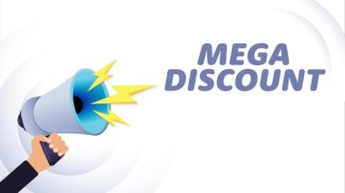 El ele tutuşan megafon. Büyük indirim, gerçekçi 3D megafon, yıldırımlı hoparlör. Sembol sözcüsü, sosyal medya, reklam ve tanıtım. 4K video hareketi canlandırması