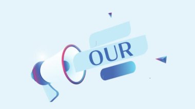 Takım metnimize 3D gerçekçi megafon animasyonuyla katılın. Reklam videosu için megafon pankartı. 4K hareket canlandırması