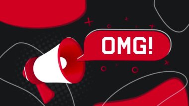 Omg bayrağı. Düz üslupla konuşan bir megafon. 4K video hareketi canlandırması