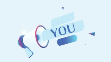 3D gerçekçi megafon animasyonlu metni biliyor muydun? Reklam videosu için megafon pankartı. 4K hareket canlandırması