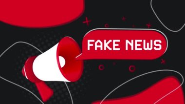 Sahte haber afişi. Düz üslupla konuşan bir megafon. 4K video hareketi canlandırması