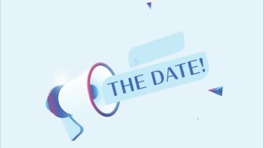 Tarih metnini 3d gerçekçi megafon animasyonuyla kaydet. Reklam videosu için megafon pankartı. 4K hareket canlandırması