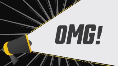 Omg. Reklam pankartıyla megafon. Reklamcılık, pazarlama konuşması. 4K video hareketi canlandırması