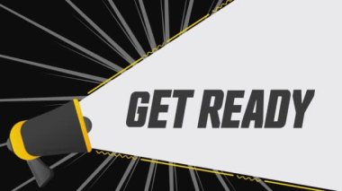 Hazırlanın. Reklam pankartıyla megafon. Reklamcılık, pazarlama konuşması. 4K video hareketi canlandırması