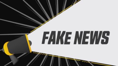 Sahte haber. Reklam pankartıyla megafon. Reklamcılık, pazarlama konuşması. 4K video hareketi canlandırması