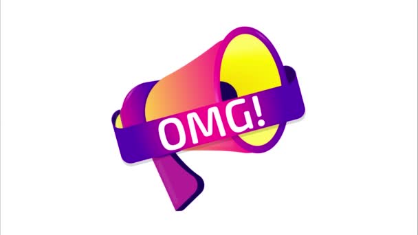 Banner Omg Etiqueta Icono Insignia Con Megáfono Diseño Plano Animación — Vídeo de stock