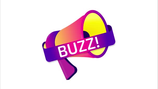 Buzz Banner Label Badge Icon Megaphone Flat Design Video Motion — Stock Video
