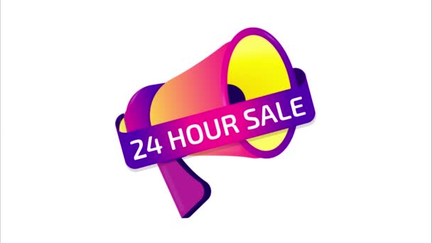 24小时销售横幅 徽章图标与扩音器 平面设计 4K视频动画 — 图库视频影像