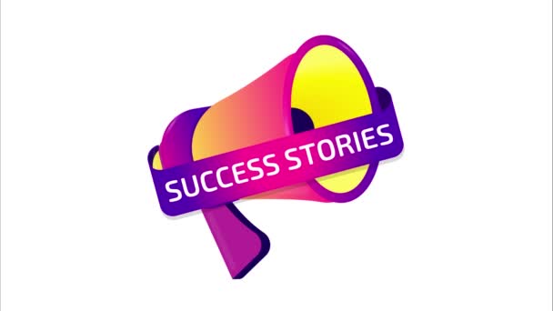 成功故事横幅 徽章图标与扩音器 平面设计 4K视频动画 — 图库视频影像