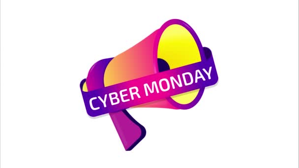 Cyber Monday Banner Ετικέτα Σήμα Εικονίδιο Μεγάφωνο Επίπεδη Σχεδίαση Κινούμενα — Αρχείο Βίντεο