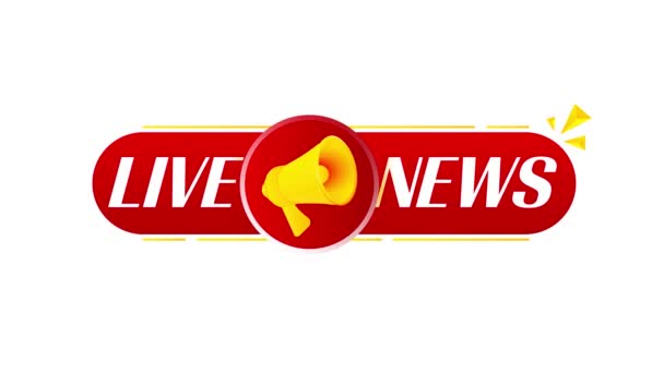 Megaphone Live News Banner Λευκό Φόντο Σχεδιασμός Ιστοσελίδων Κινούμενα Σχέδια — Αρχείο Βίντεο