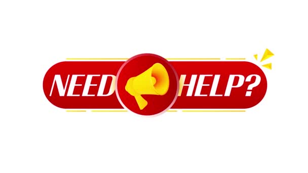 Megaphone Banner Βοήθειας Ανάγκη Λευκό Φόντο Σχεδιασμός Ιστοσελίδων Κινούμενα Σχέδια — Αρχείο Βίντεο