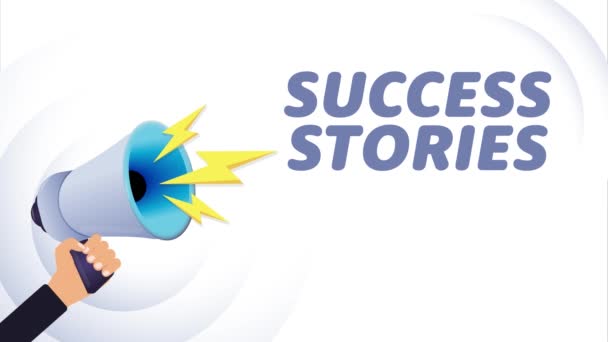 Ele Tutuşan Megafon Başarı Hikayeleri Gerçekçi Megafon Yıldırımlı Hoparlör Sembol — Stok video