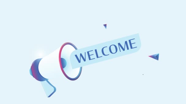 Welcome Text Realistic Megaphone Animation Megaphone Sign Banner Promo Video — Stock Video