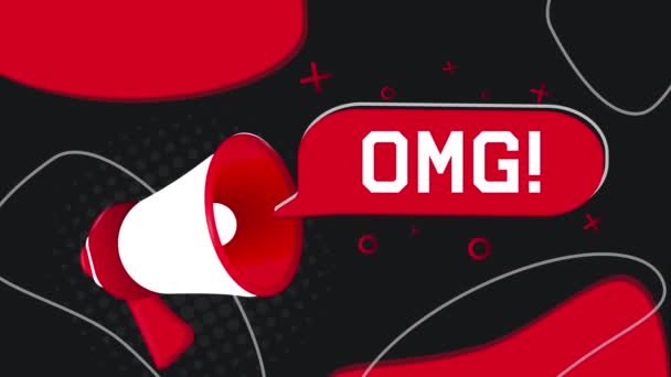 Banner Omg Megafone Com Bolha Fala Estilo Plano Animação Movimento — Vídeo de Stock