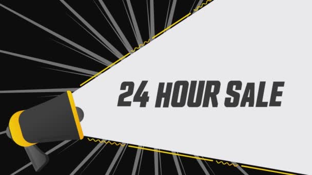 24小时销售 促销横幅上的扩音器广告 营销演讲 4K视频动画 — 图库视频影像