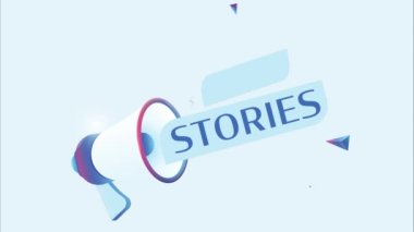 Başarı hikayeleri 3D gerçekçi megafon animasyonuyla yazılıyor. Reklam videosu için megafon pankartı. 4K hareket canlandırması