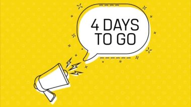 4 gün kaldı. Megafon ve tırnak içinde sarı konuşma balonu. Günlük yönetimi. Sosyal ağlar, reklamlar, afişler için kavram posteri. Düz dizayn. 4K video canlandırması